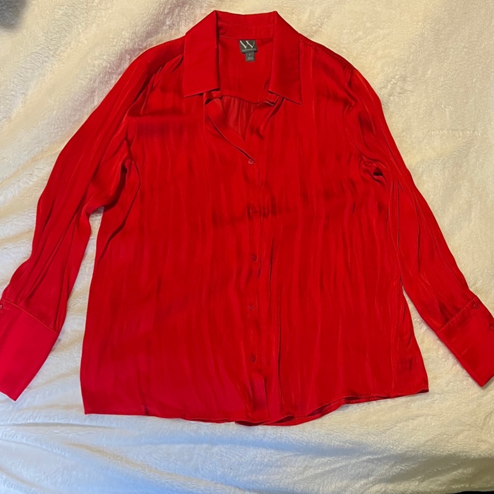 W by Worth Classic Red Button-Down Satin Shirt